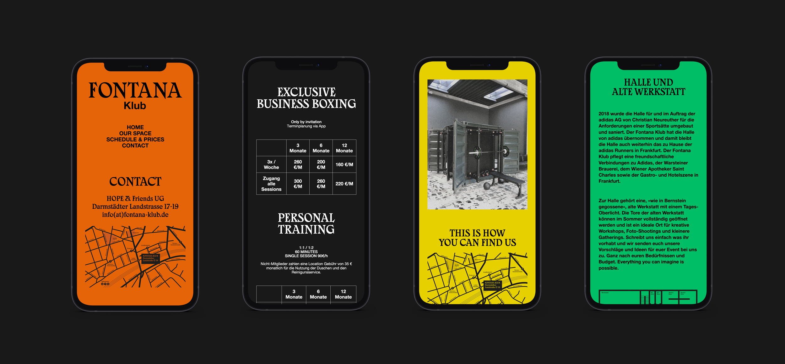 Ansicht der Mobilsscreens der Fonatana Klub Webseite