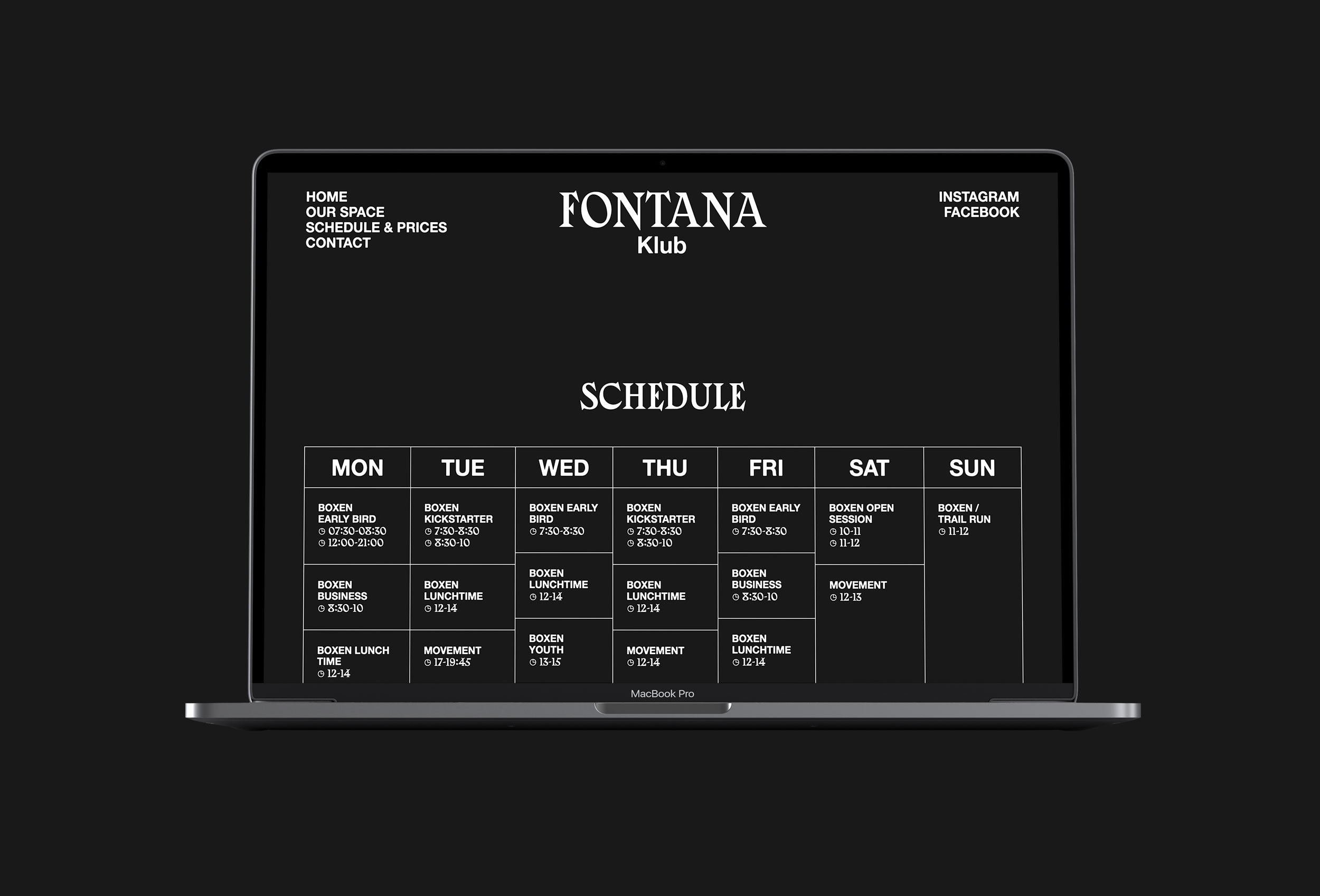 Timetable und Preise auf der Fontana Webseite