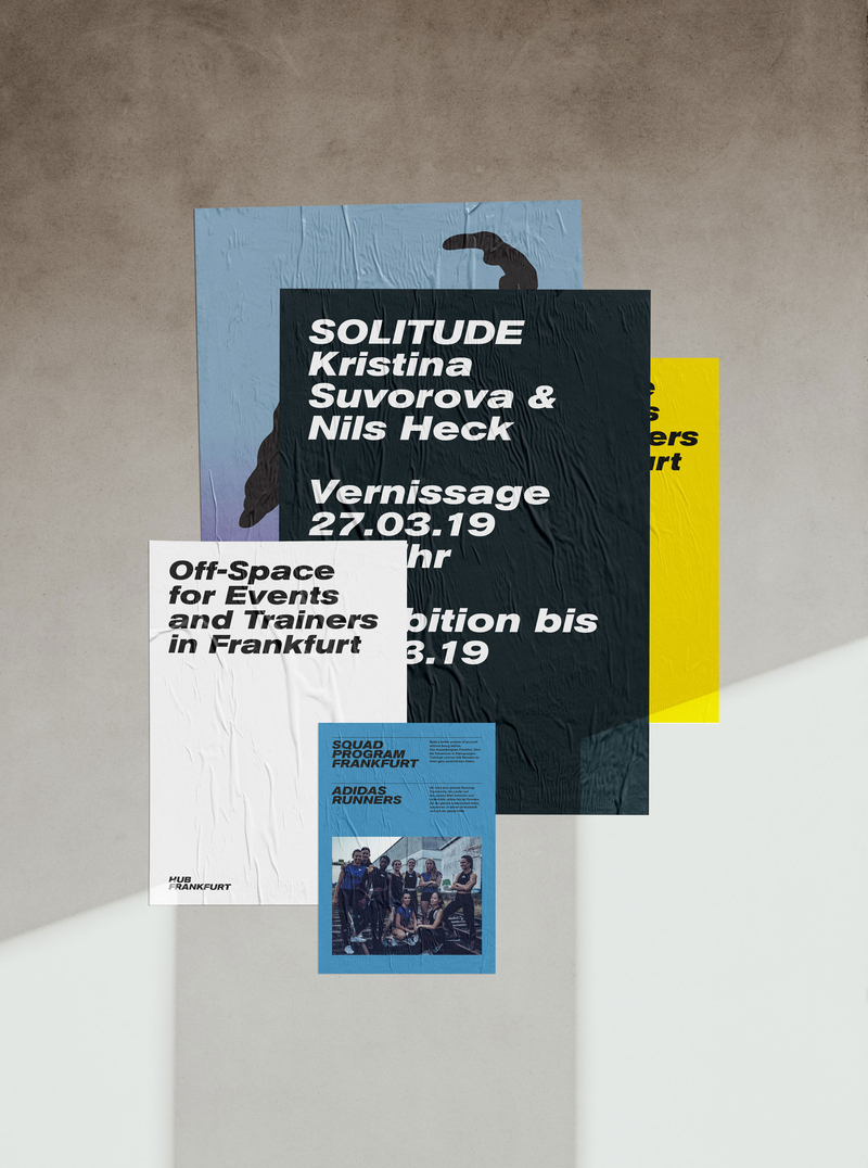 Grafikdesign & Webdesign Projekt für das Hub Frankfurt Grafikdesign Konzept der Poster für Veranstaltungen & Ausstellungen des Hub Frankfurt
