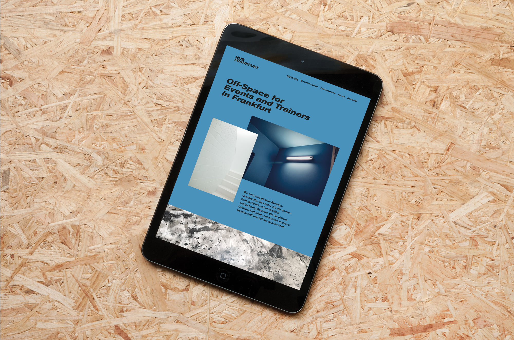 Webdesign für das Hub Frankfurt Tablet mit der Hub Frankfurt Startseite