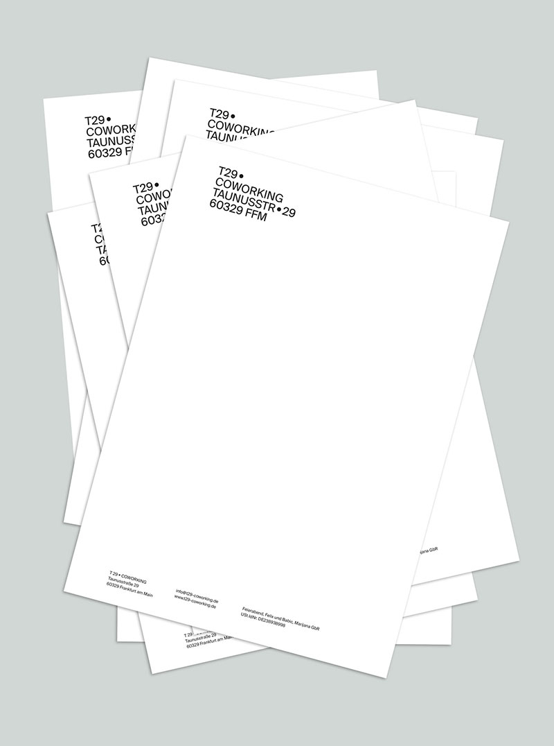 Briefpapier für den T29 Coworkingspace