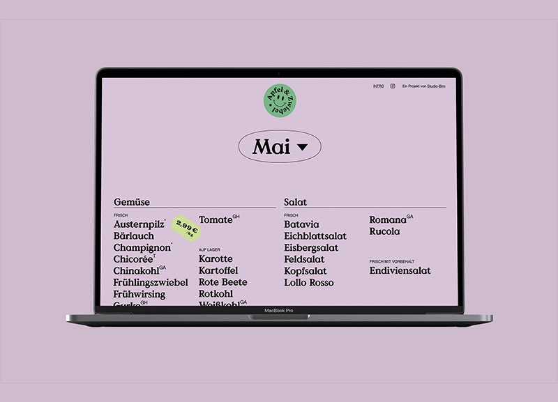 Responsive Webdesign für einen Online Saisonkalender Laptop mit der Webseite eines Online Saisonkalenders
